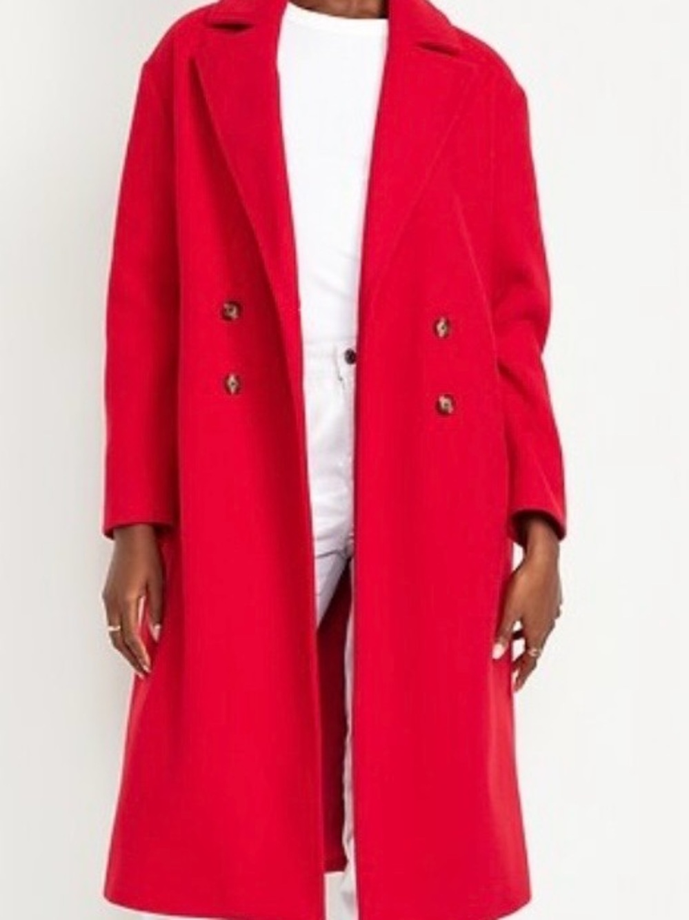 Red Double-Breasted Long Trench Coat